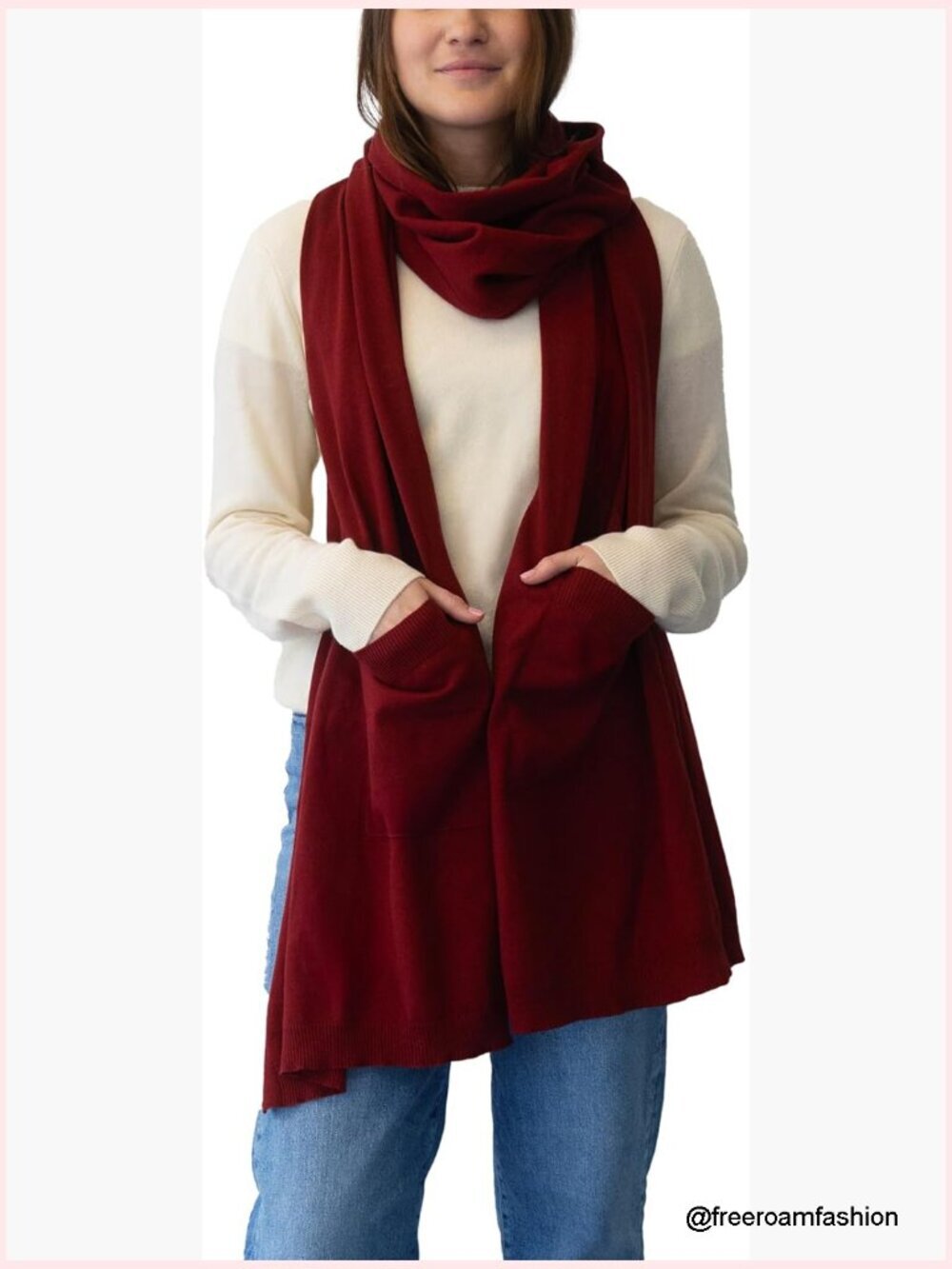 Soft Cashmere Blend Wrap Scarf with Pockets Warm Winter Accessory